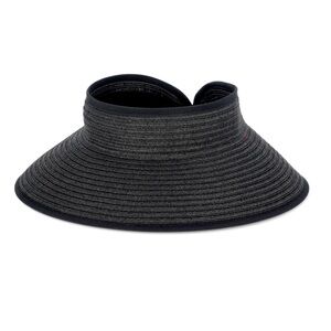 Women's Packable Straw Visor Hat, Black Straw Adjustable One Size